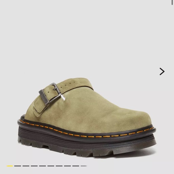 Dr. Martens Olive Green Suede Clogs with Yellow Stitching - Picture 6 of 7